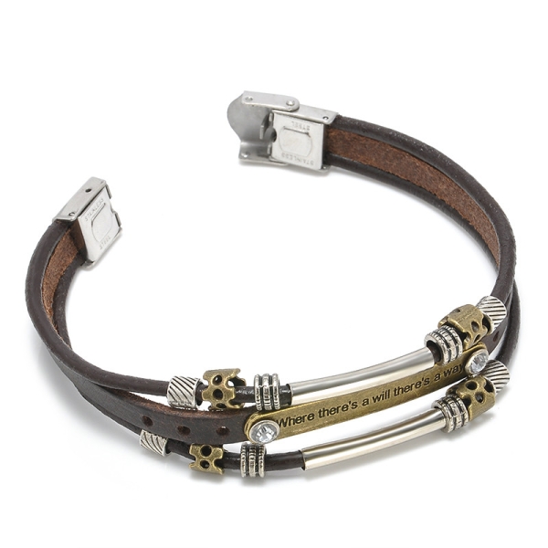 Retro bracelet - hand made leather / metal 22 cm / 8.7 inch
