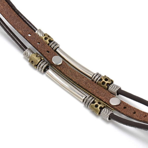 Retro bracelet - hand made leather / metal 22 cm / 8.7 inch