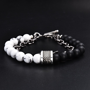 Quartz gray or white - lava beads (ø 8 mm) bracelet with a length of 19.5 cm