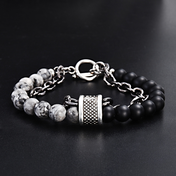 Quartz gray or white - lava beads (ø 8 mm) bracelet with a length of 19.5 cm